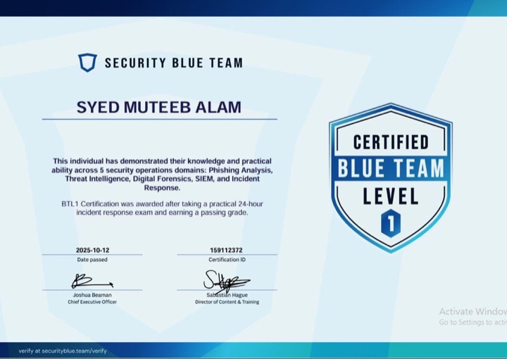 BTL1 certificate — Security Blue Team