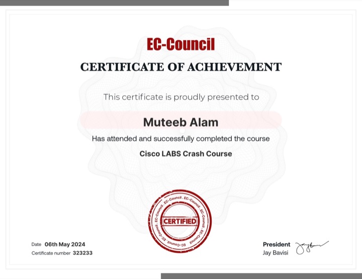 Cisco LABS Crash Course certificate — EC-Council
