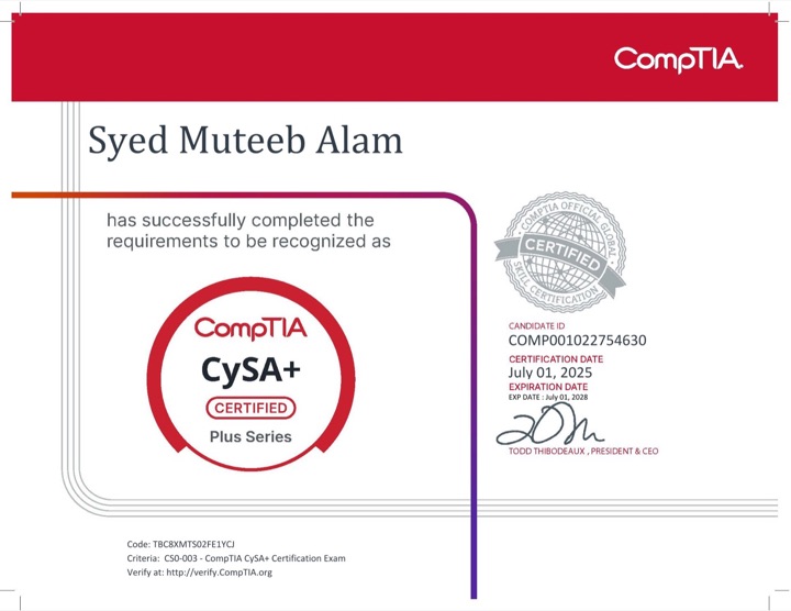 CompTIA CySA+ certificate